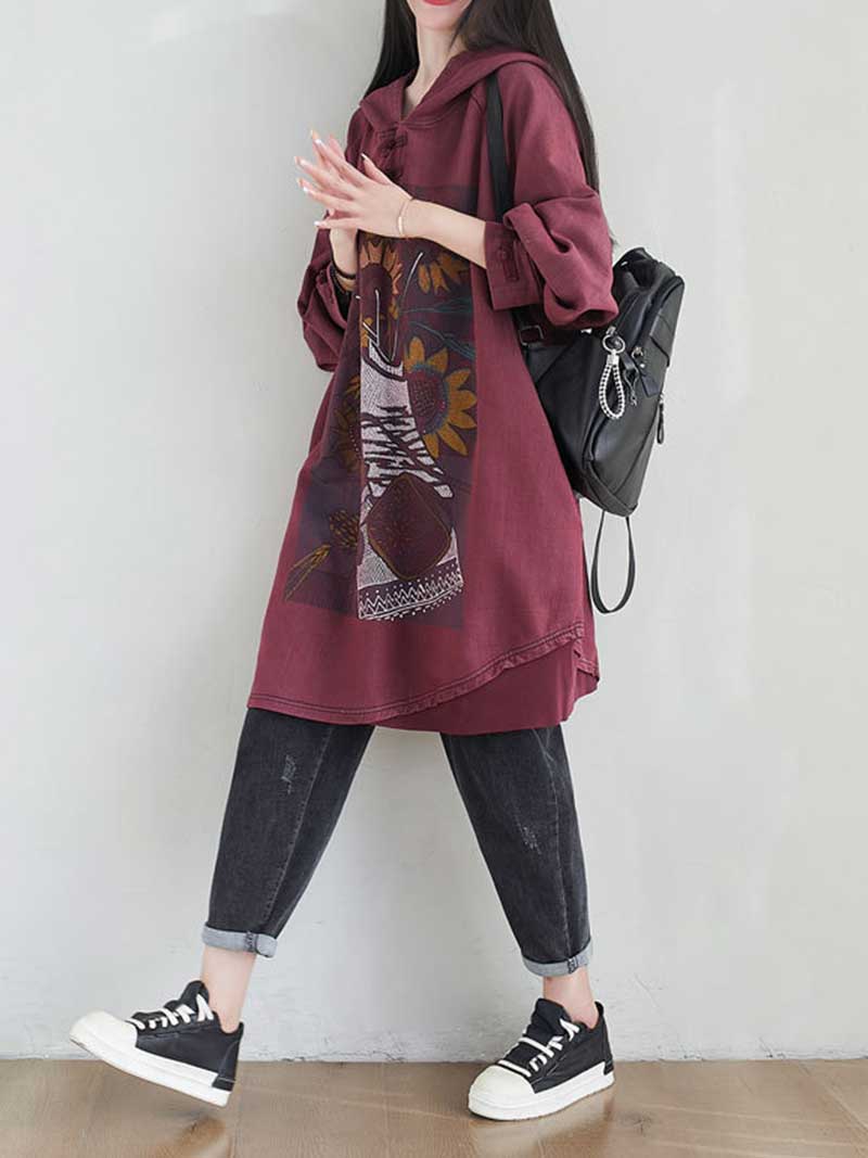 City Of Stars Floral Print Hooded Sweater Midi Dress - Image 5