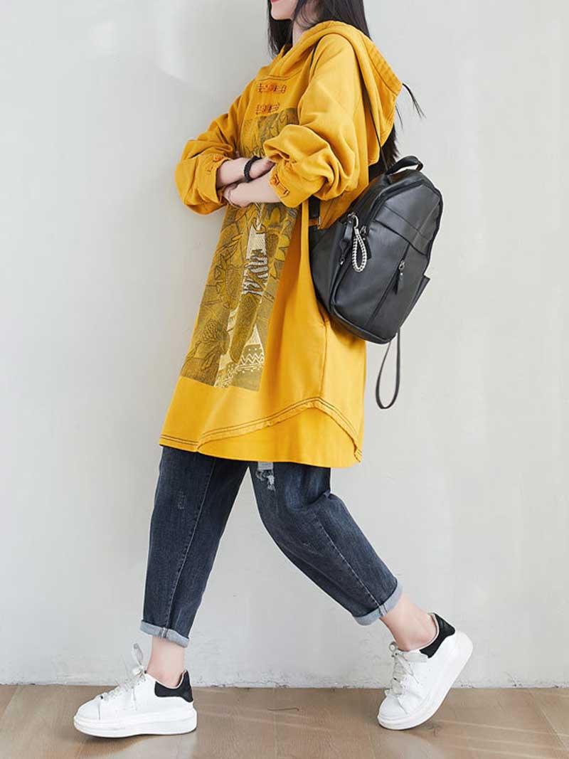 City Of Stars Floral Print Hooded Sweater Midi Dress - Image 6