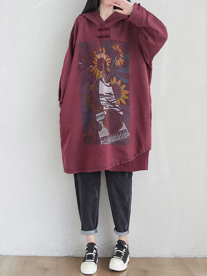 City Of Stars Floral Print Hooded Sweater Midi Dress - Image 8