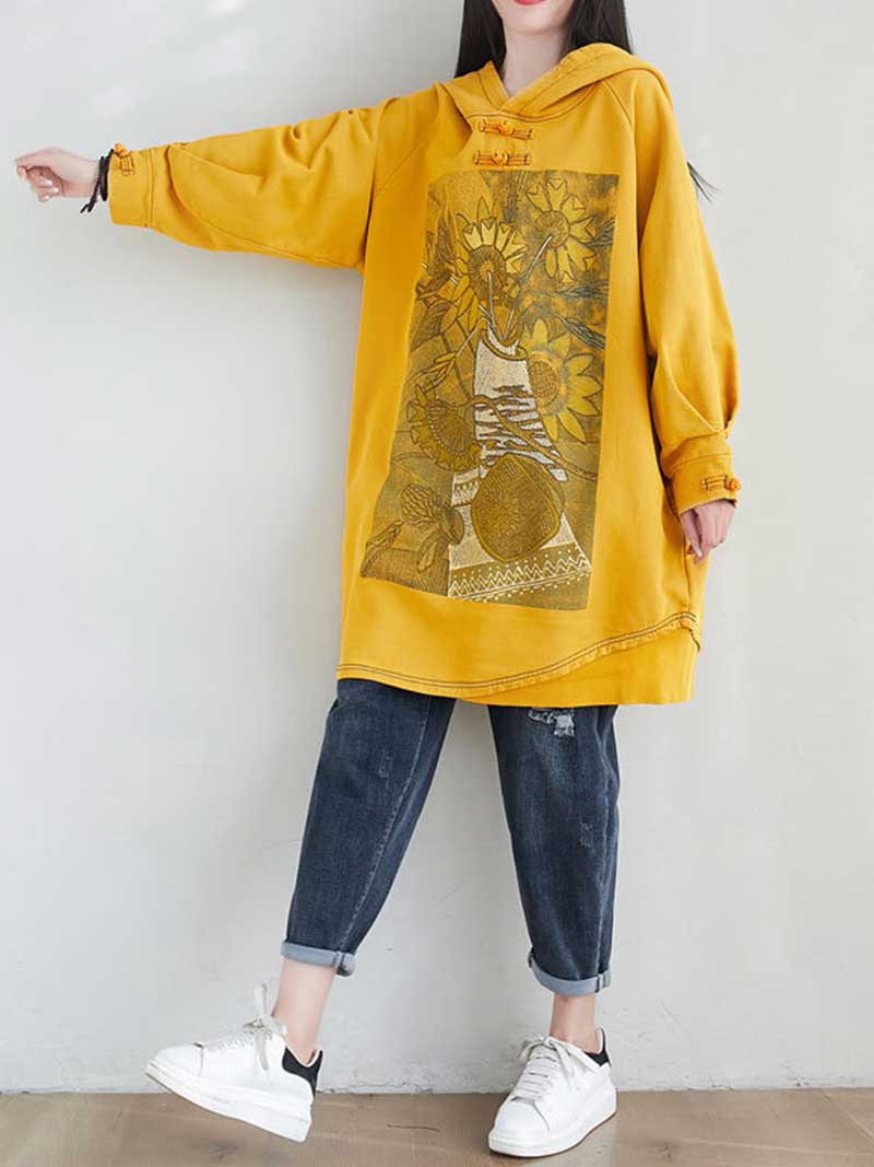City Of Stars Floral Print Hooded Sweater Midi Dress - Image 9