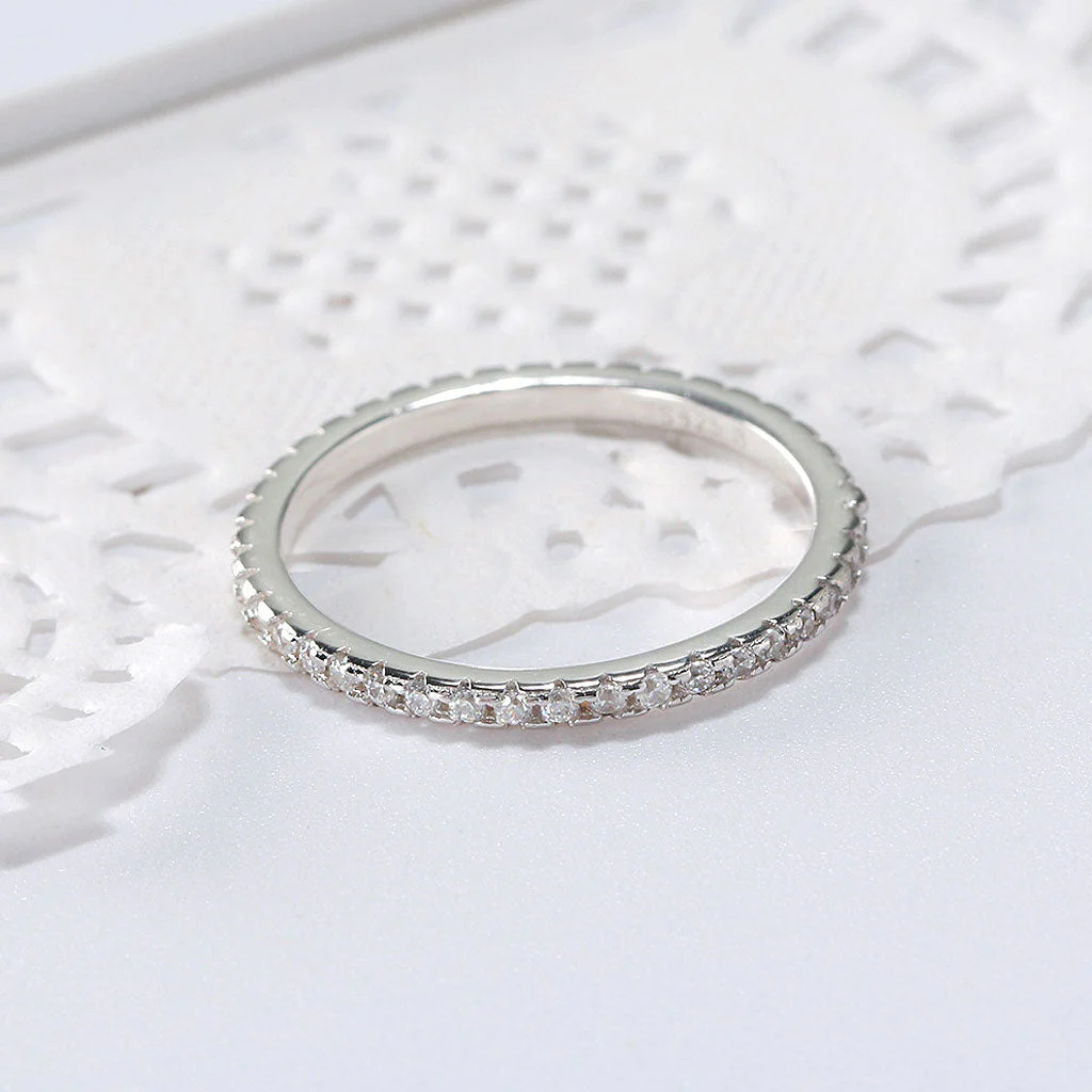 Iced Out Cubic Zirconia Pave Set Sterling Silver Eternity Band Ring - Image 3