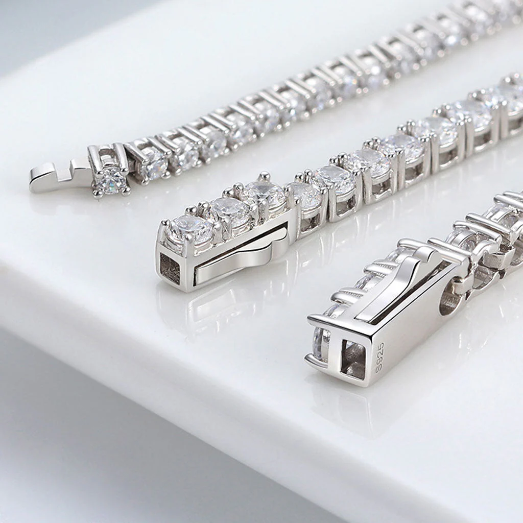 Iced Out Cubic Zirconia Rhodium Plated Sterling Silver Tennis Bracelet - Image 4
