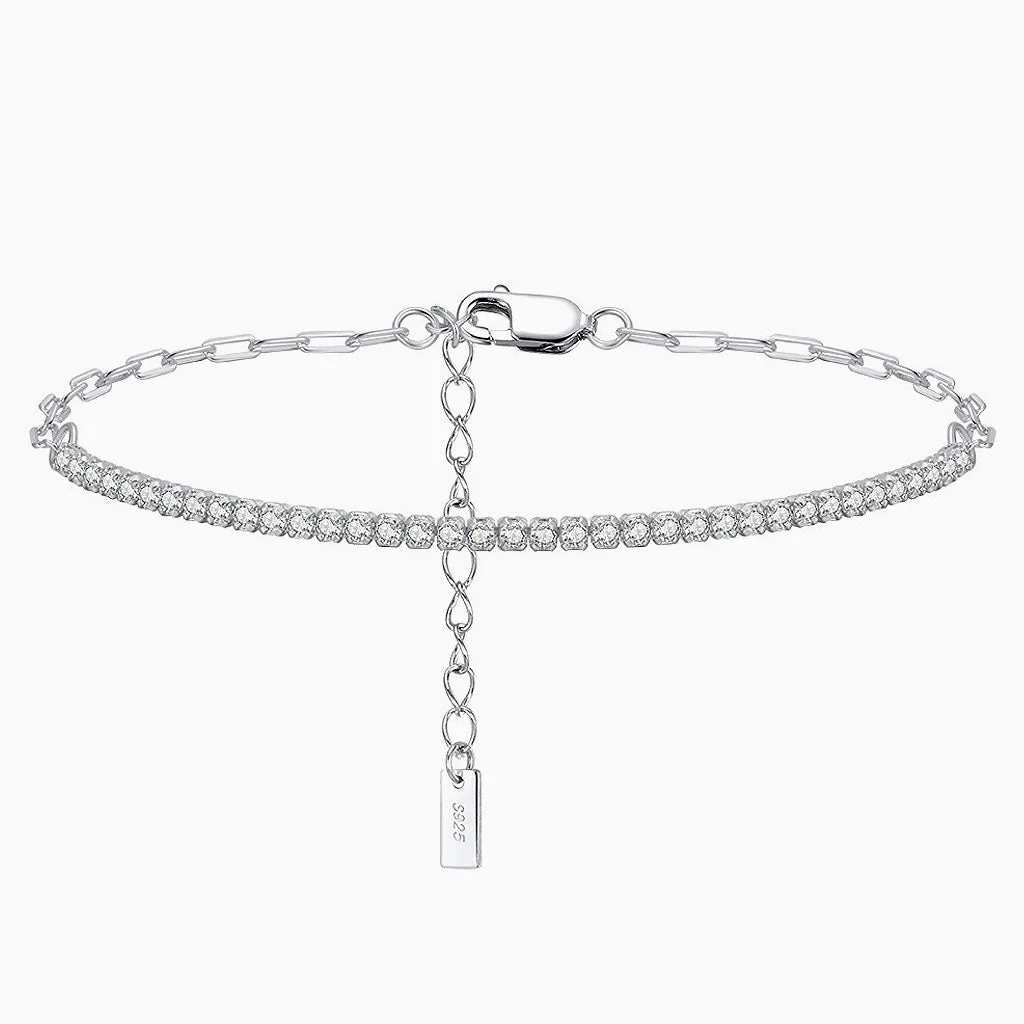 Iced Out Cubic Zirconia Sterling Silver Paperclip Link Half Tennis Bracelet - Image 2