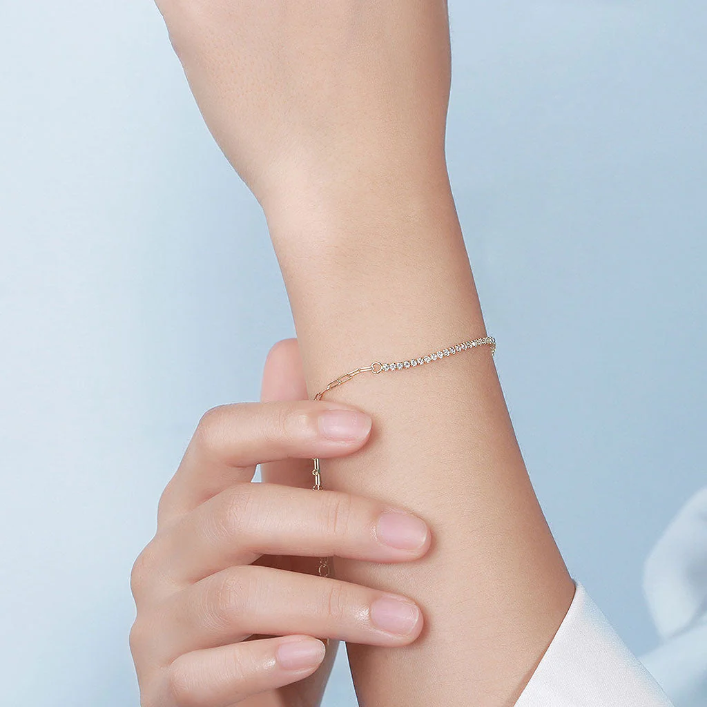 Iced Out Cubic Zirconia Sterling Silver Paperclip Link Half Tennis Bracelet - Image 5