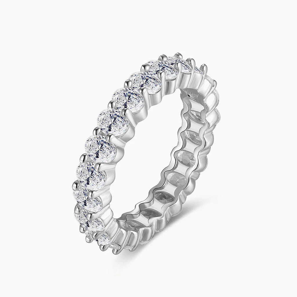 Iced Out Oval Cubic Zirconia Two Tone Sterling Silver Eternity Band Ring - Image 2