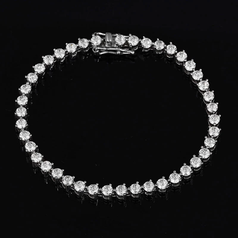 Iced Out Rhodium Plated Sterling Silver 3MM Moissanite Tennis Bracelet - Image 2