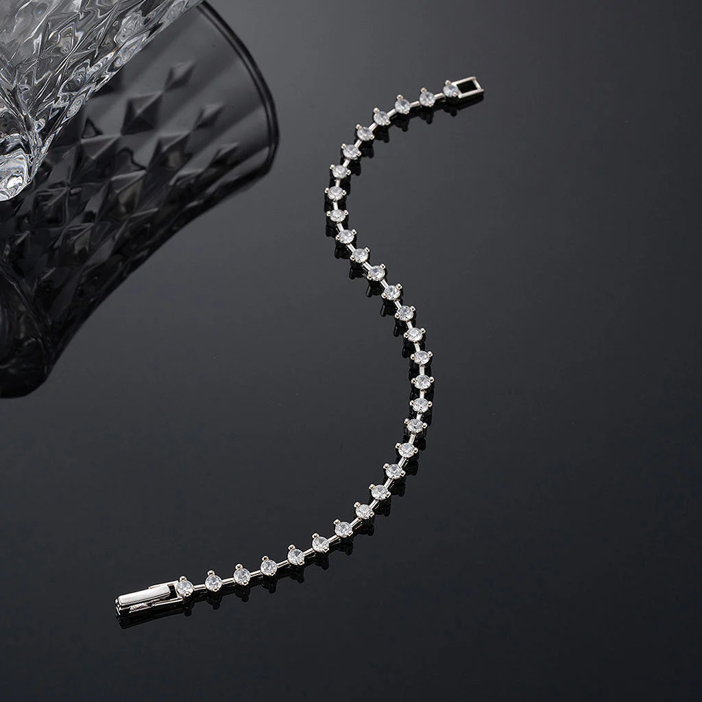 Iced Out Round Cubic Zirconia Sterling Silver Station Tennis Bracelet - Image 3