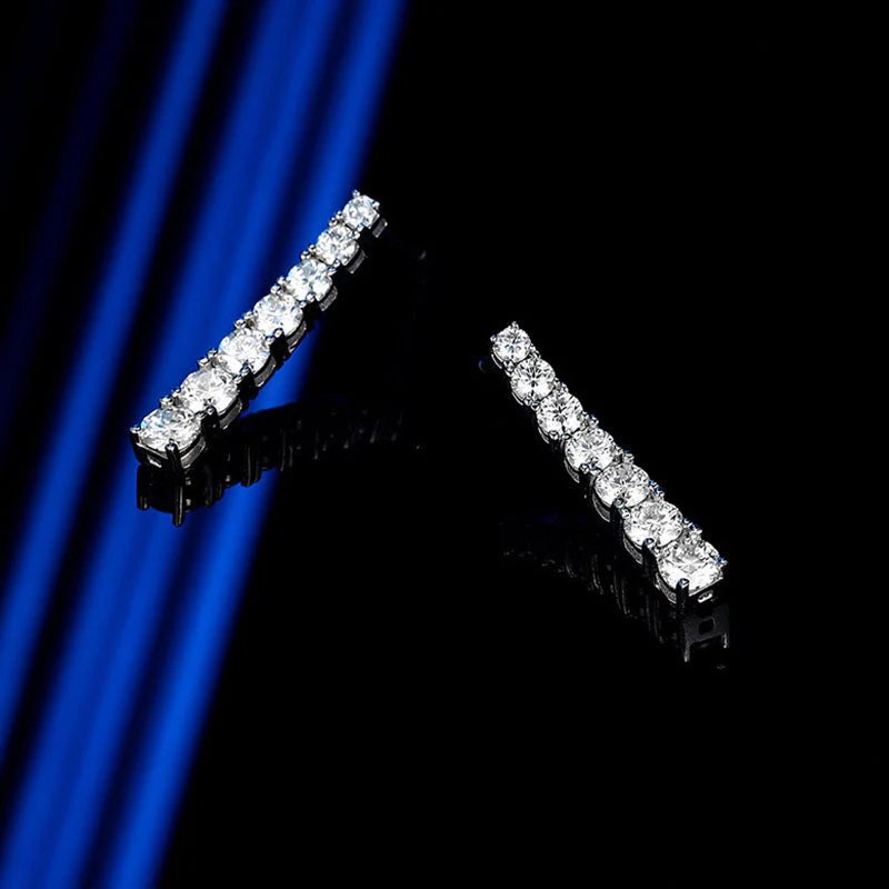 Iced Out Sterling Silver Graduated Moissanite Linear Drop Earrings - Image 2