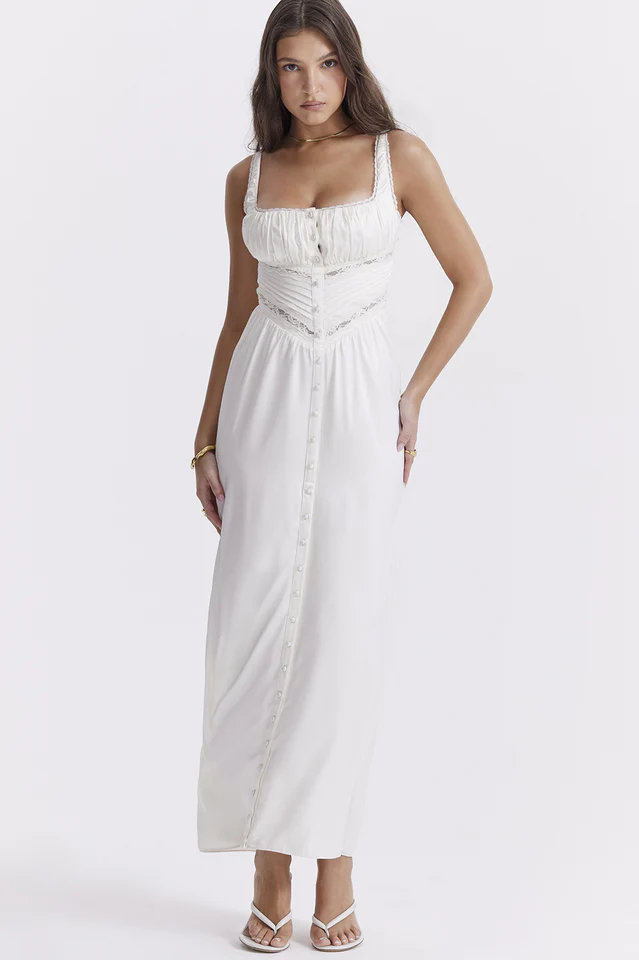 Illiana Ivory Real Silk Maxi Dress - Image 2