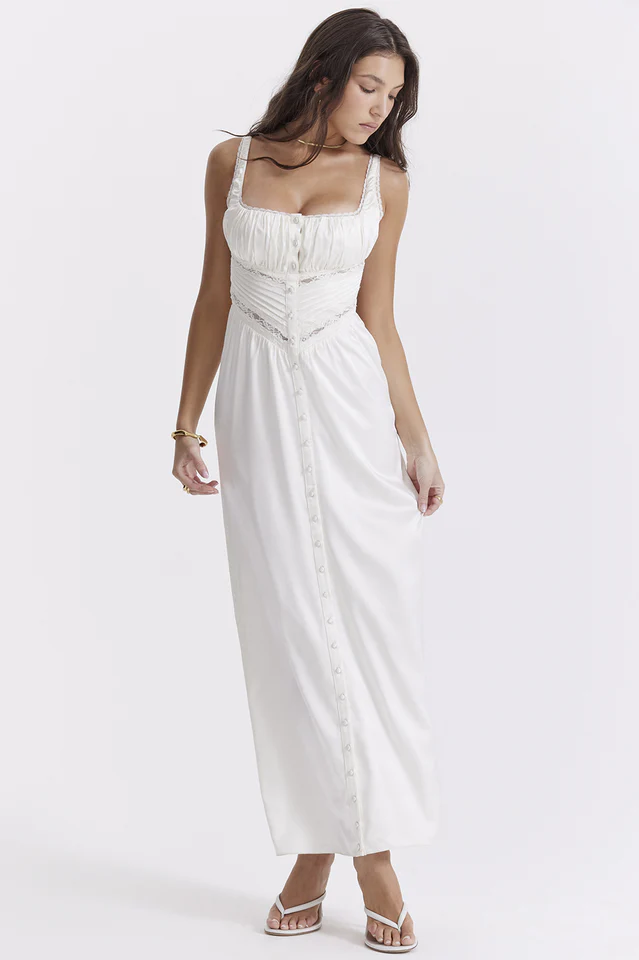 Illiana Ivory Real Silk Maxi Dress - Image 3
