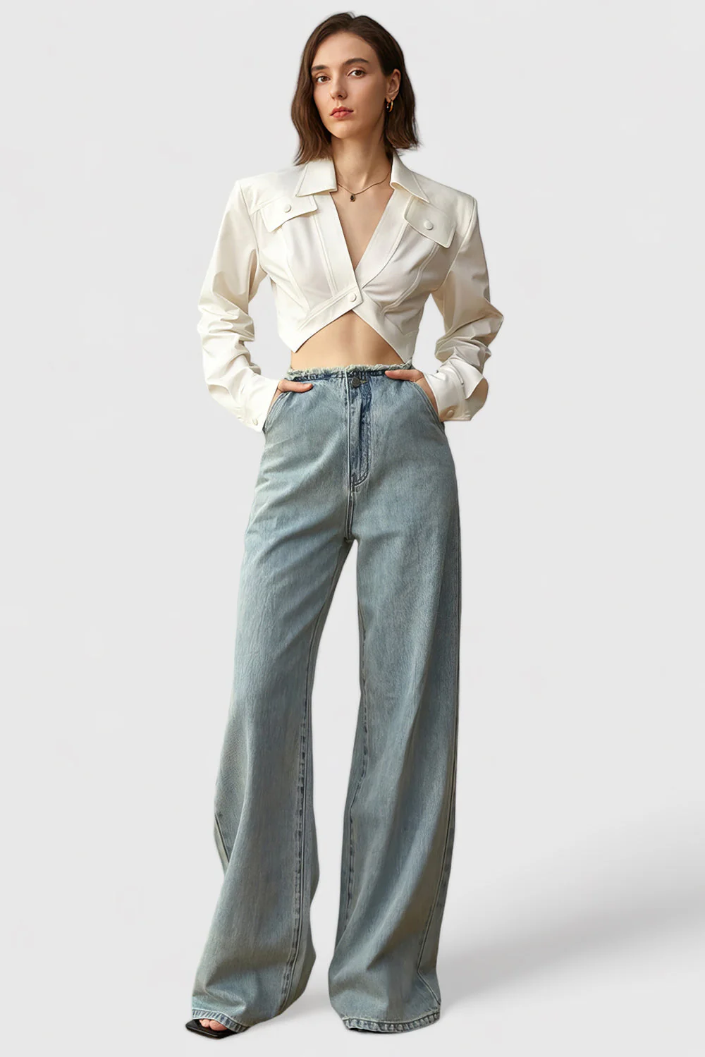 Irregular Cropped Shirt - White - Image 2