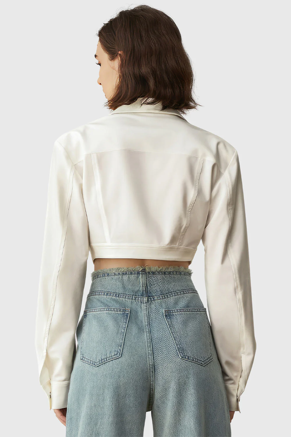 Irregular Cropped Shirt - White - Image 3