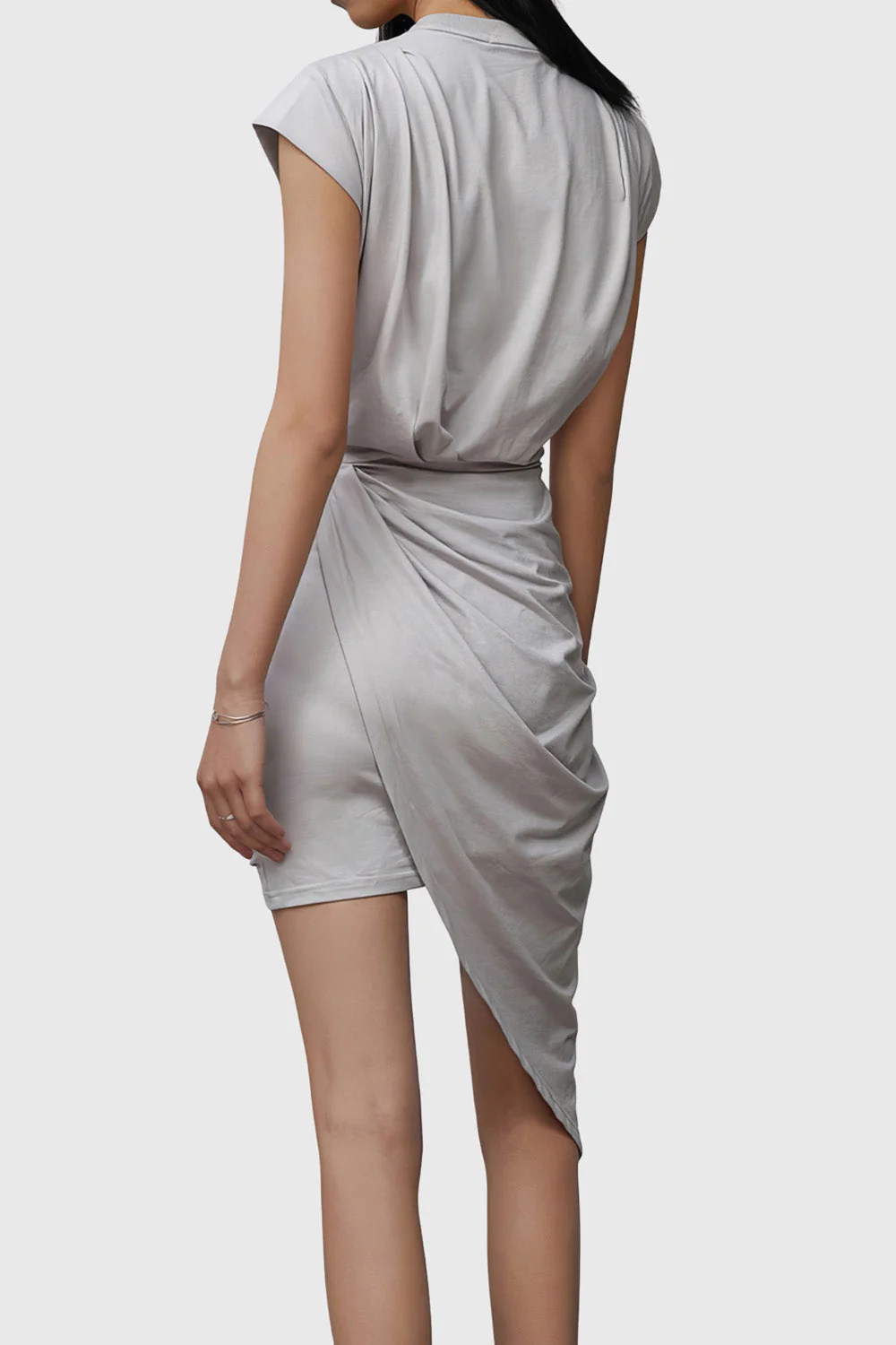 Irregular Dress with Short Sleeves - Grey - Image 2