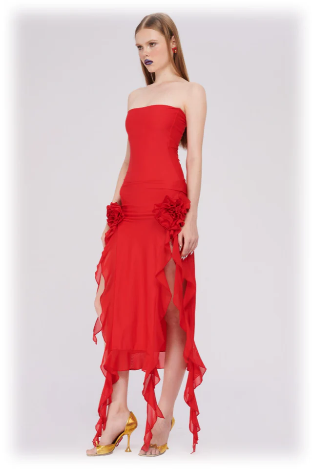Irregular Tulle Bandeau Dress - Image 3