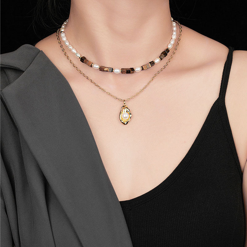 IT IS BAROQUE Freshwater Pearl Beaded Tigers Eye Smile Choker NeckLace - Image 4