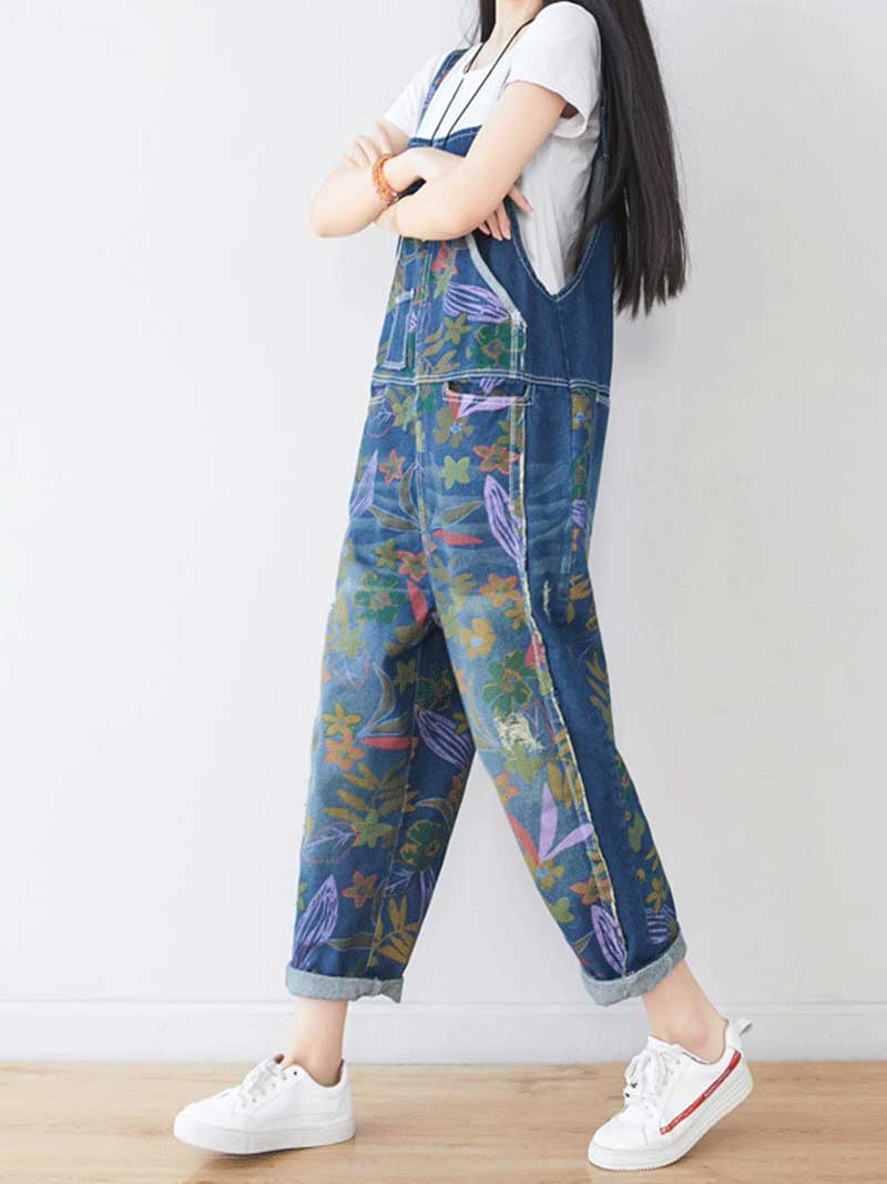 It's My Life Flower Printed Denim Overall Dungarees - Image 6
