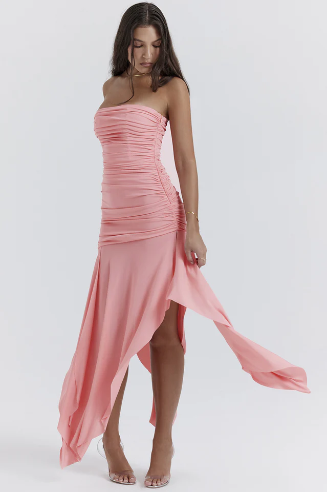 Ivana Apricot Gathered Asymmetric Dress - Image 2