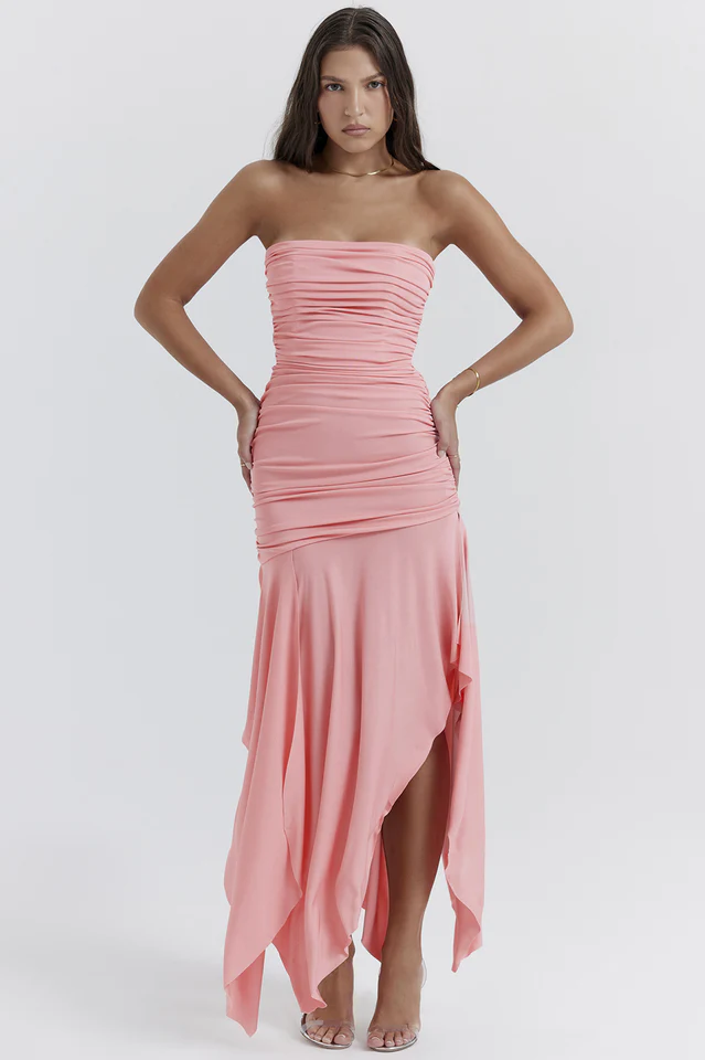Ivana Apricot Gathered Asymmetric Dress - Image 3