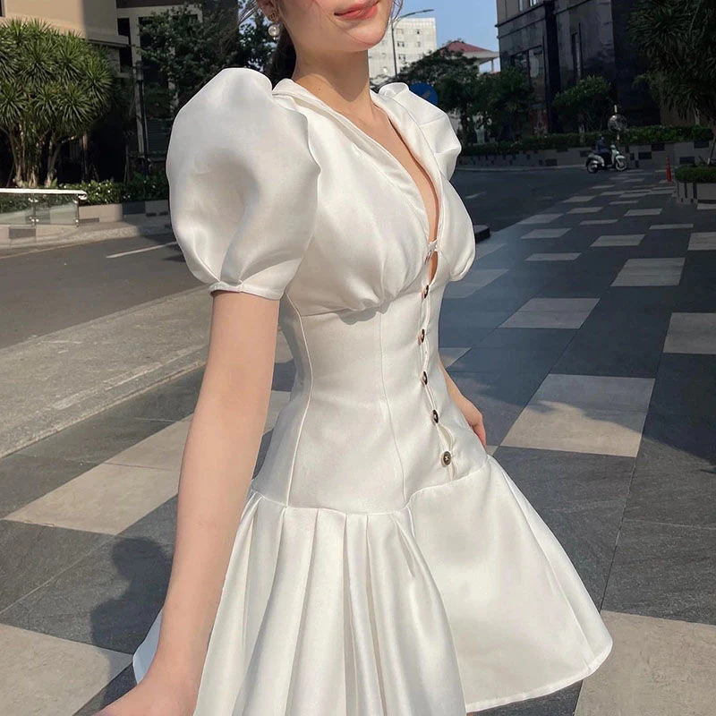 Ivory Ruffled Fishbone Dress - Image 4