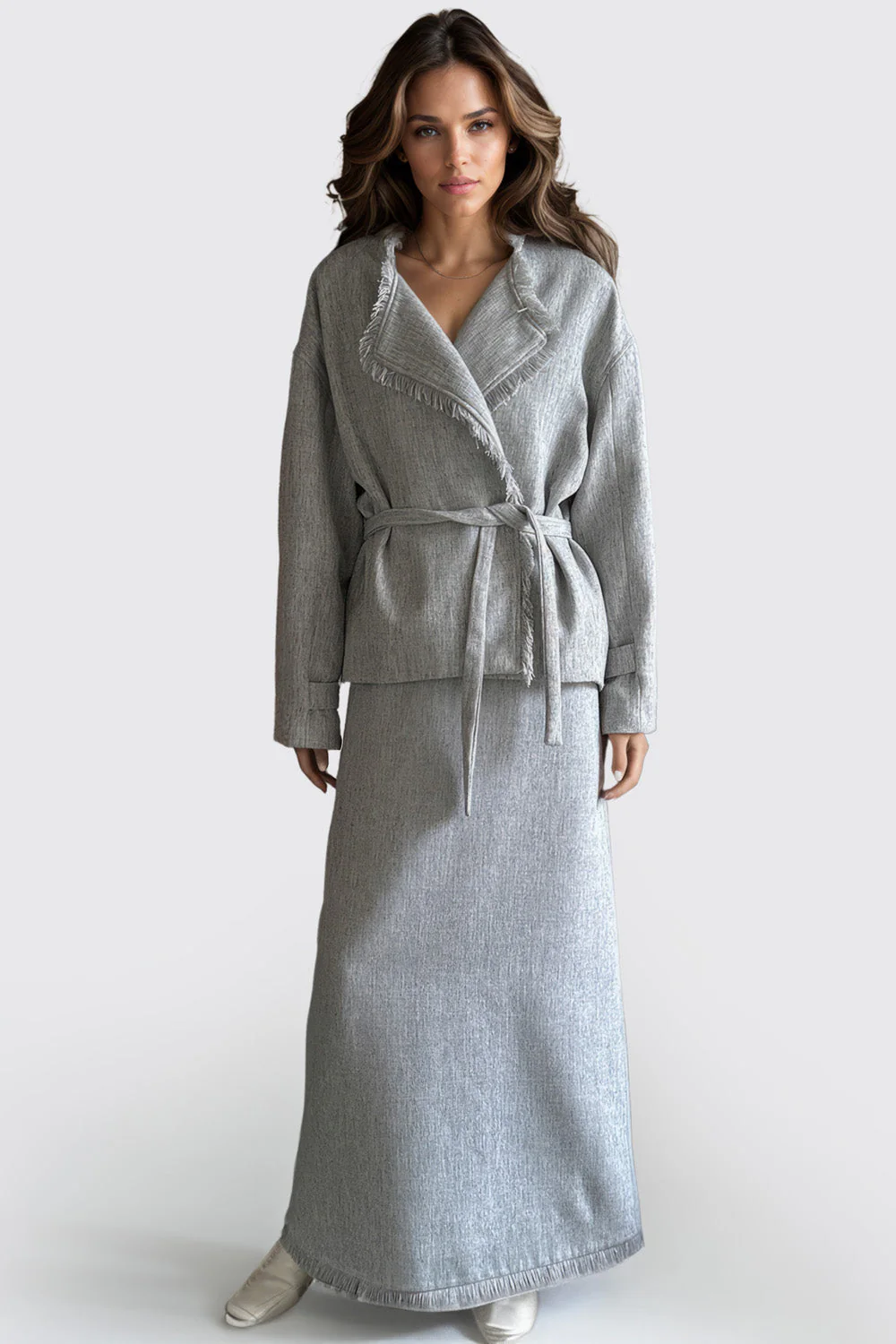Jacket with Adjustable Belt - Grey - Image 2