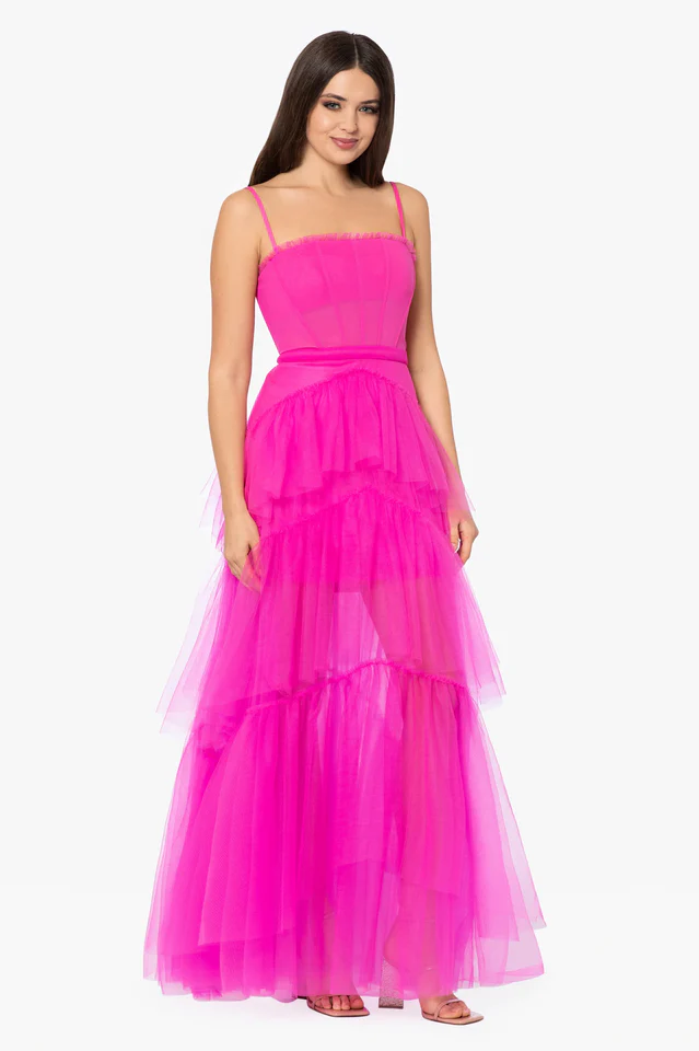 Jasmine Long Spaghetti Strap Mesh Corset Gown - Image 6