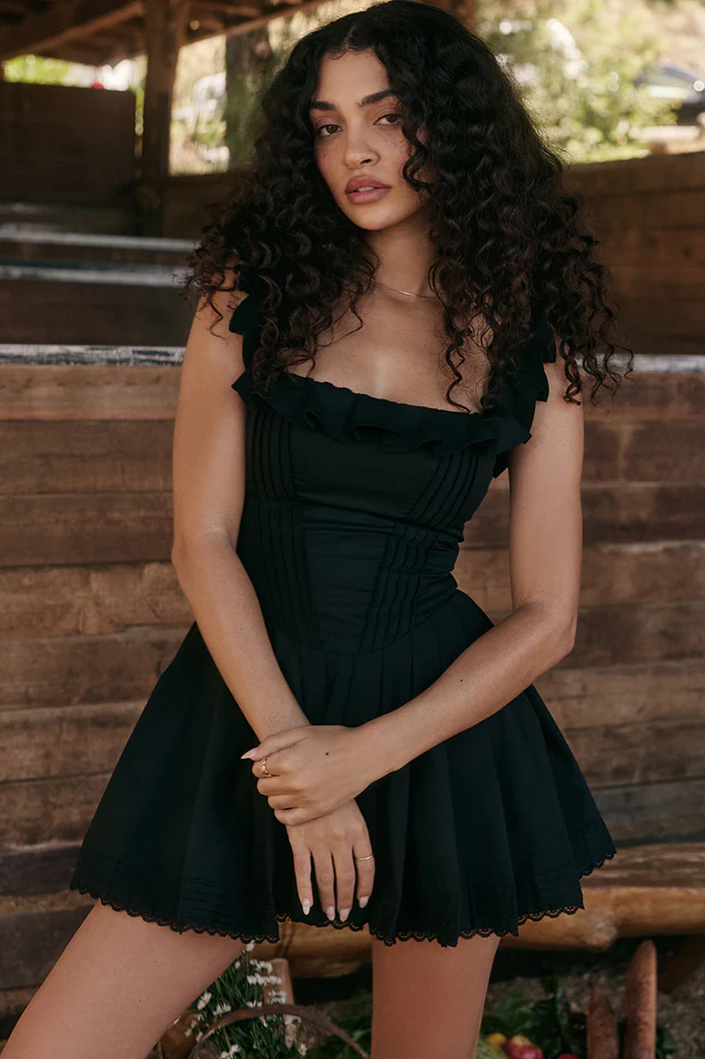 Jemima Black Pin Tuck Pleated Dress - Image 6