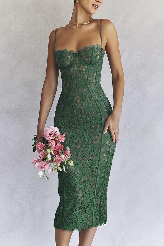 Joelle Forest Lace Midi Dress - Image 3