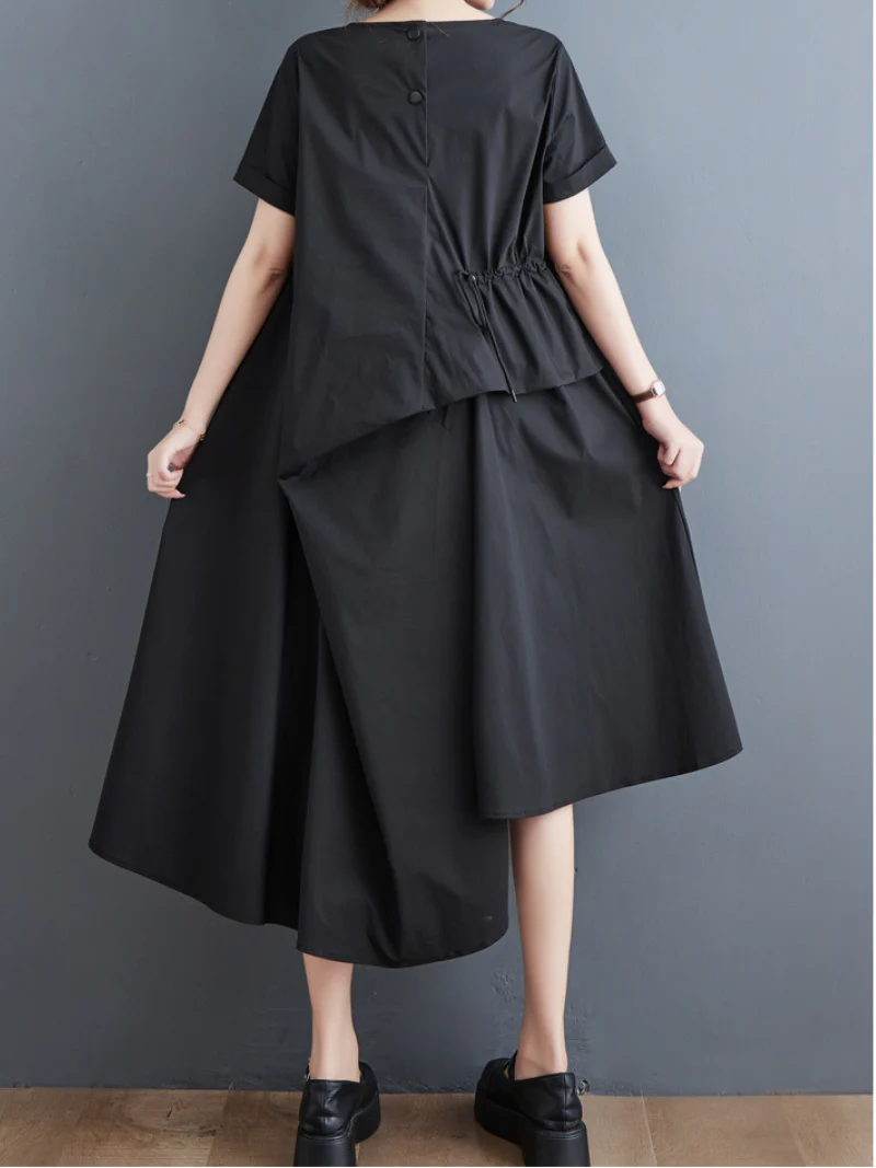 Just My Style Cotton Round Neck Loose A-line Dress - Image 3