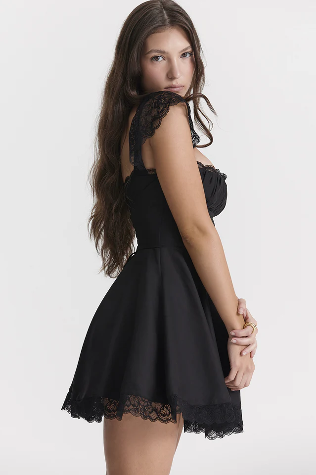 Kaia Black A-Line Mini Dress - Image 6