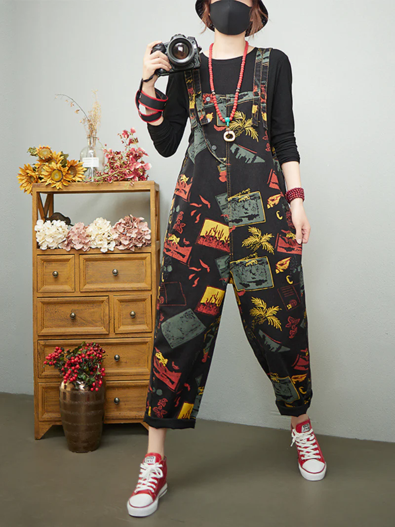 Keep Your Dream Save Denim Printed High Waist Overalls - Image 4