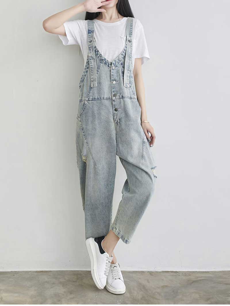 Keep Your dreams Save Denim Ripped Overall Dungarees - Image 6