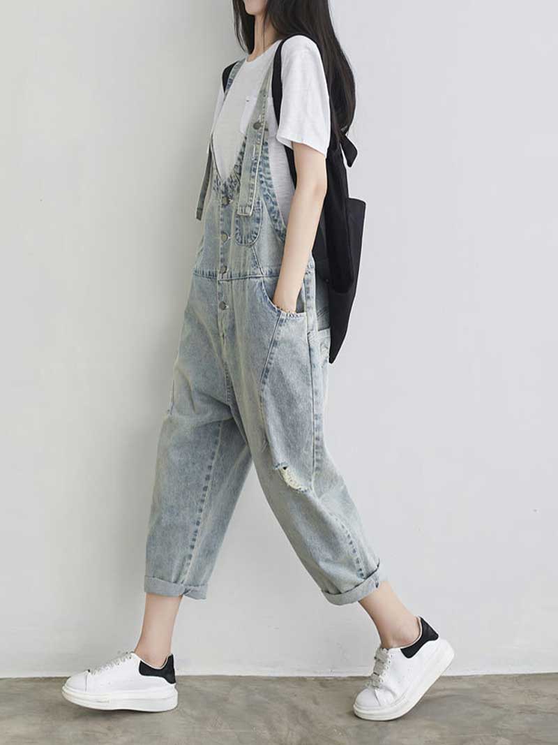 Keep Your dreams Save Denim Ripped Overall Dungarees - Image 7