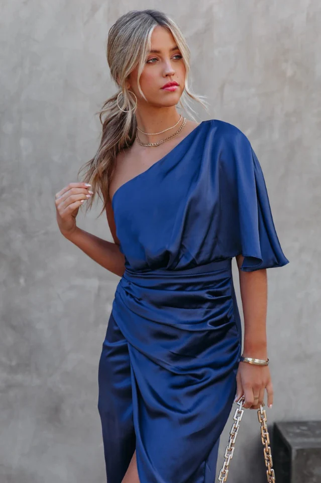 Kelly Satin Irregular Evening Dress - Image 14