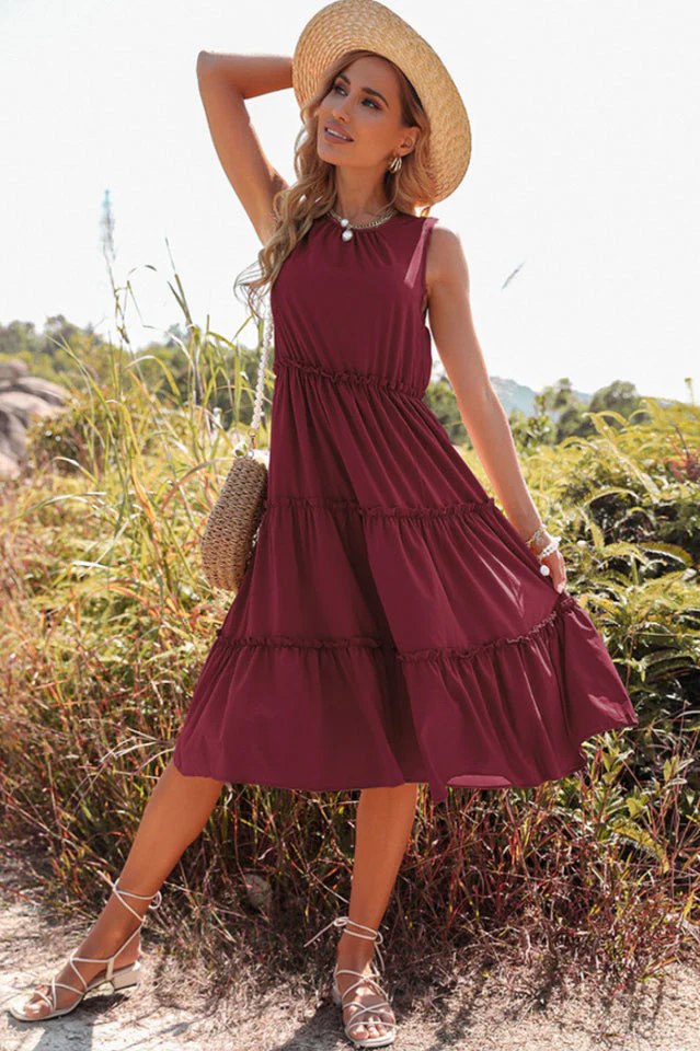 Keyhole Back Ruffle Hem Dress - Image 17
