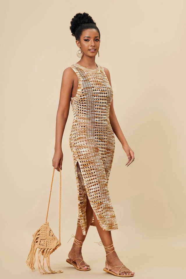 Knitted Cutout Split Beach Cover Up Dress - Image 4