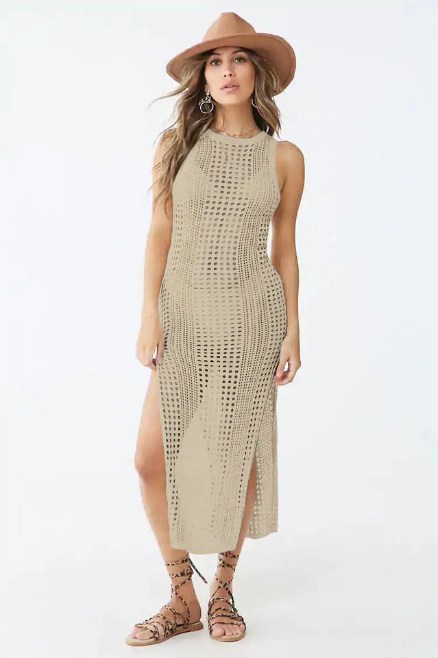 Knitted Cutout Split Beach Cover Up Dress - Image 16