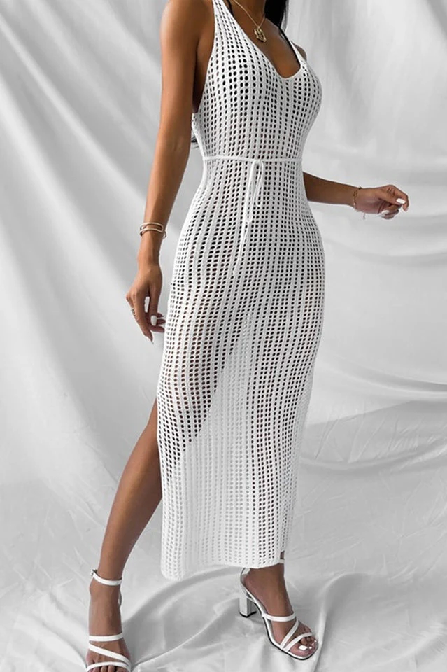 Knitted V Neck Side Split Cover Up - Image 6