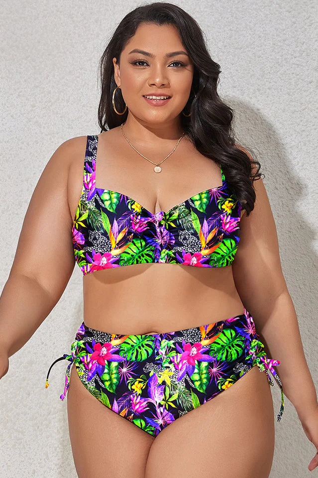 (L-4XL) Floral Adjustable Side Bikini Set - Image 12
