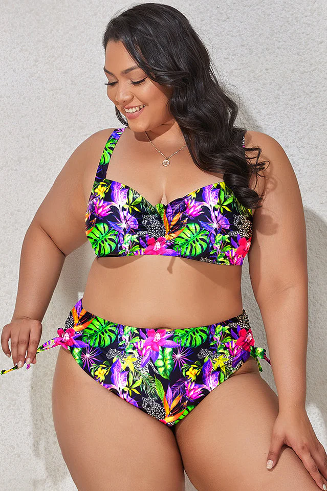 (L-4XL) Floral Adjustable Side Bikini Set - Image 14