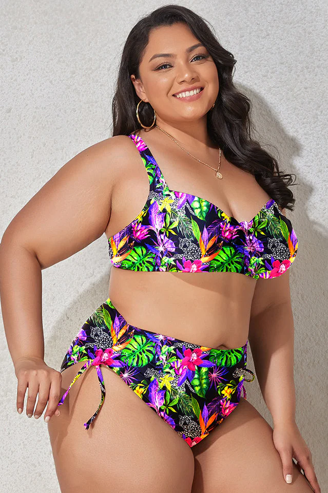 (L-4XL) Floral Adjustable Side Bikini Set - Image 15