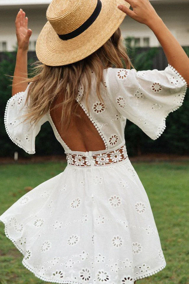 Lace Floral Hollow Out Mini Dress - Image 11