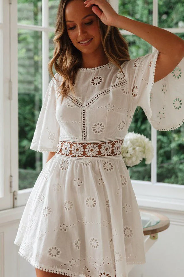 Lace Floral Hollow Out Mini Dress - Image 2