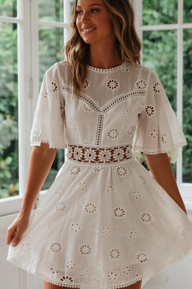 Lace Floral Hollow Out Mini Dress - Image 3