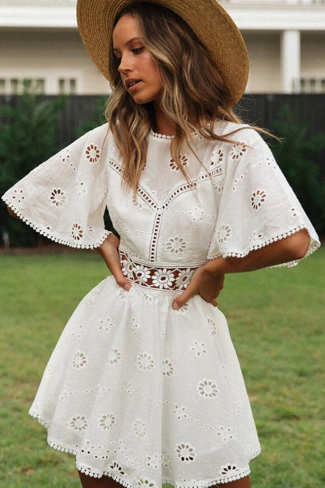 Lace Floral Hollow Out Mini Dress - Image 9