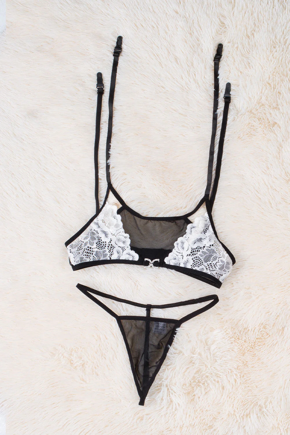 Lace Mesh Color Block Garter Belt Stocking With Thong - Image 20