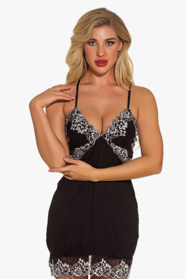 Lace Night Dress Lingerie Deep V Nightgown - Image 3