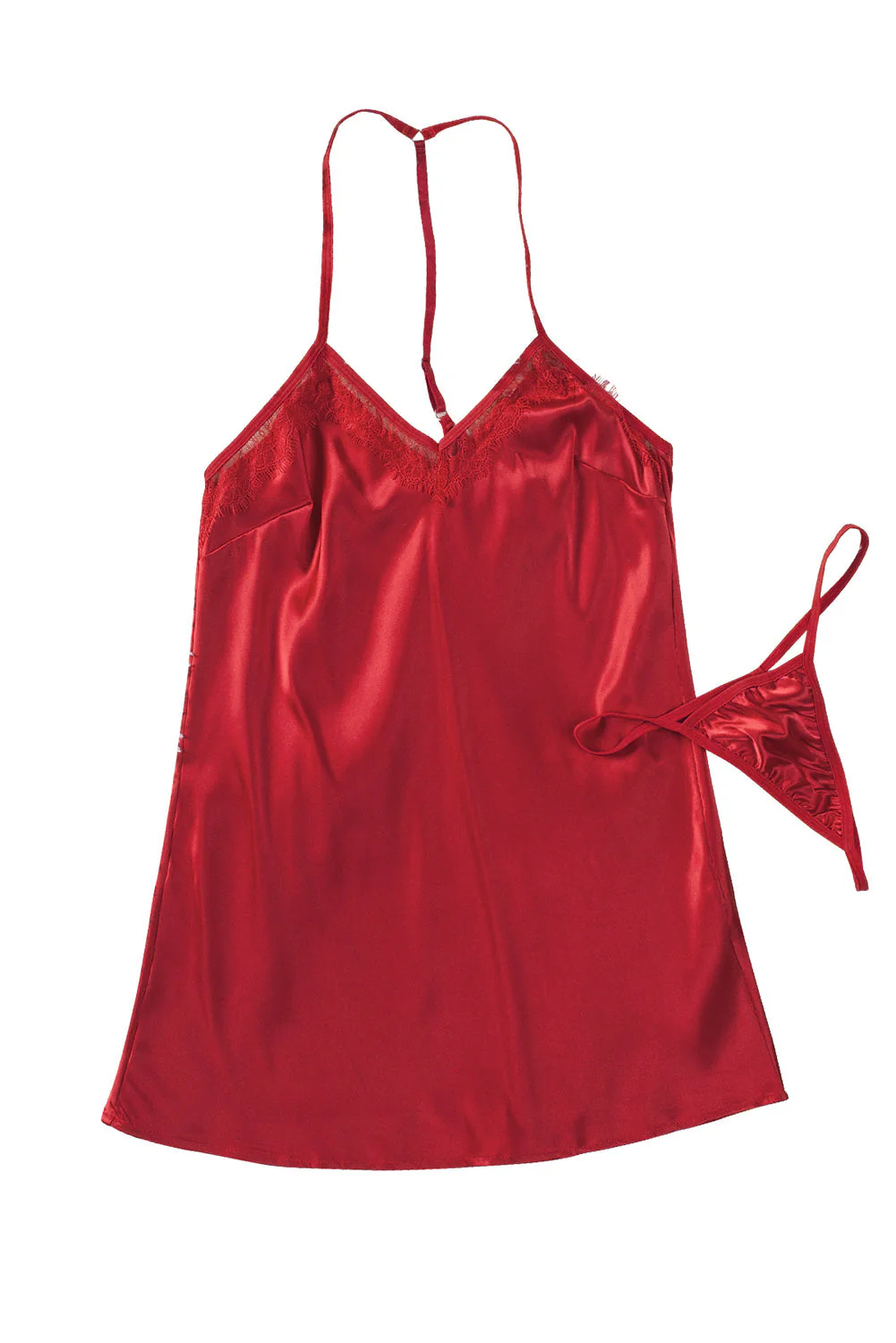 Lace Patchwork Halter V Neck Babydoll - Image 16