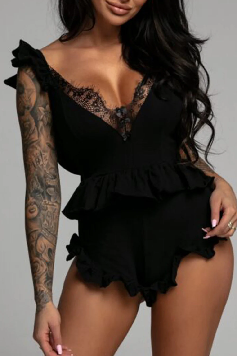 Lace Trim Back Knot Teddy Lingerie - Image 11