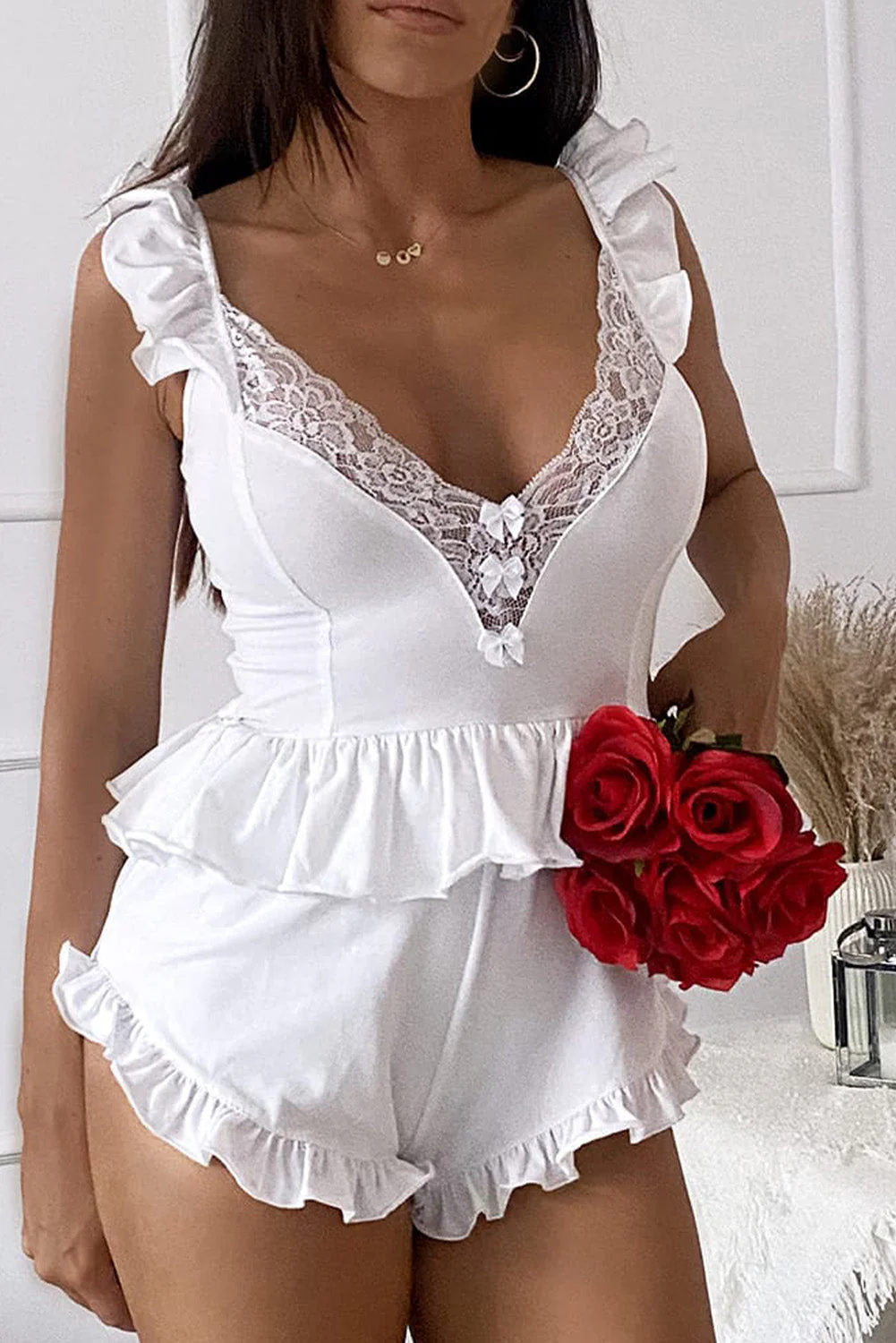 Lace Trim Back Knot Teddy Lingerie - Image 4