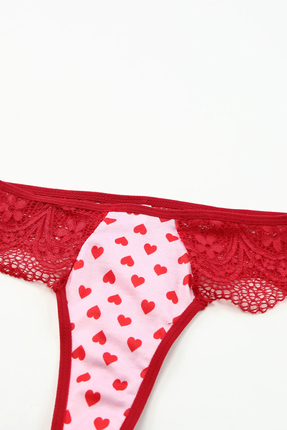 Lace Trim Heart Print Valentines Lingerie Set - Image 11